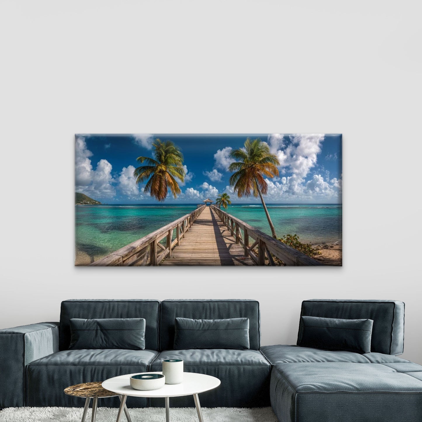 Ocean Palm Tree & White Sand Wall Art Canvas Office Home Room Framed 120x60cm