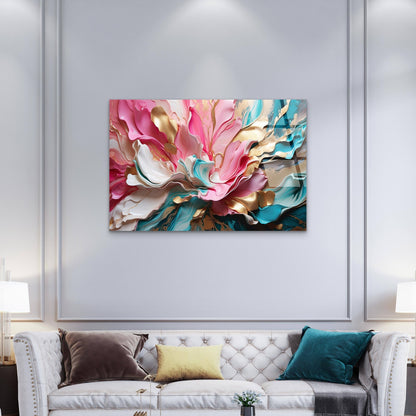 Abstract Pink Gold Teal Modern Floral Glass Printing Wall Art Australian Made