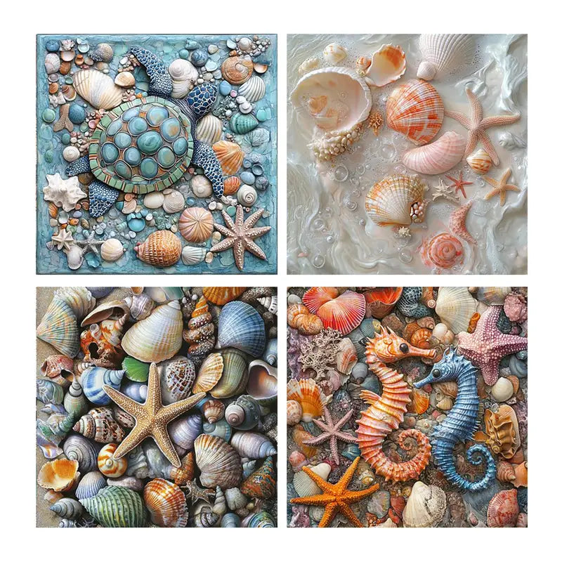 4pcs, Seashell Wonderland  Wall Art Canvas Framed
