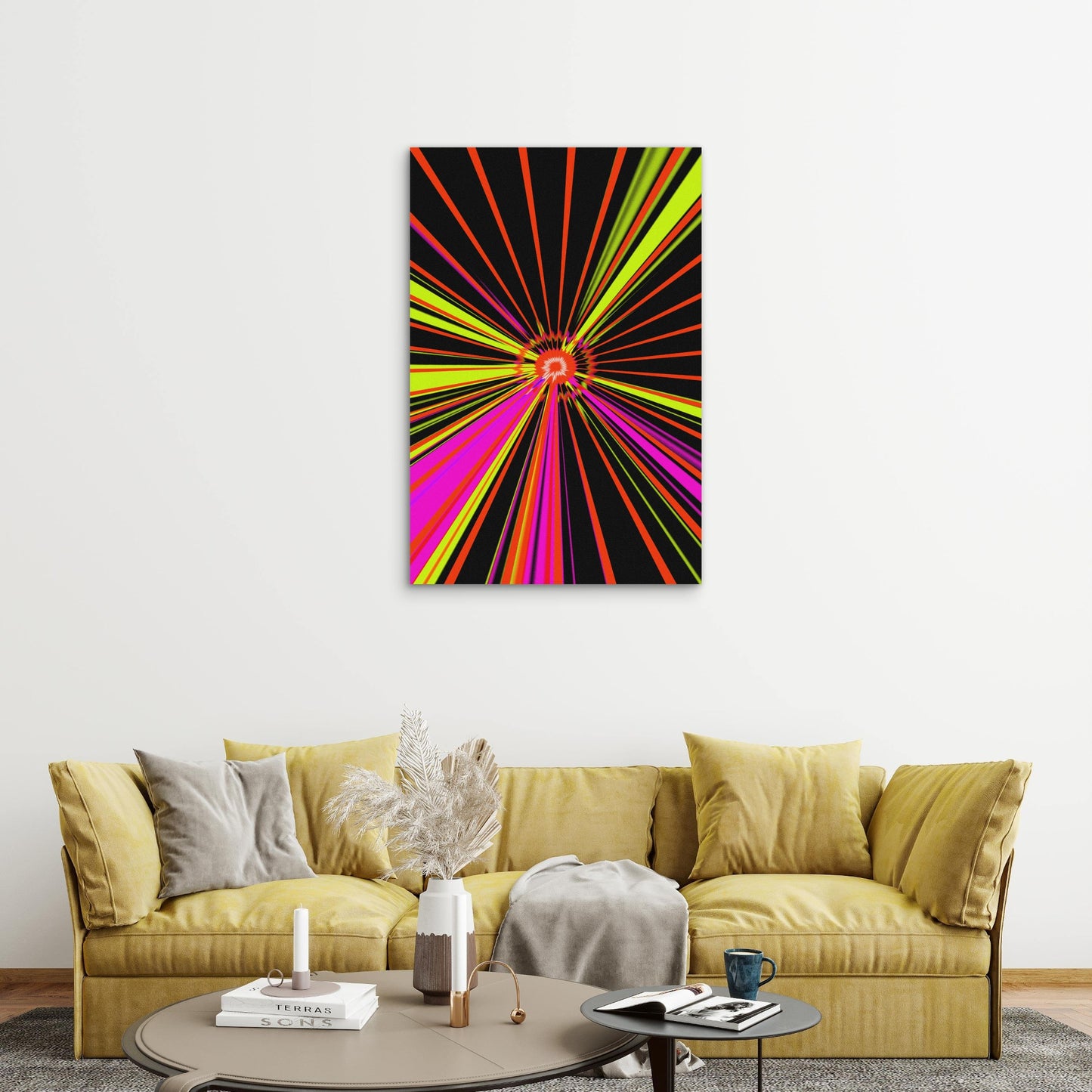 Abstract Digital Art with Radiating Colorful Lines 60x90cm Metal Print Ready to Hang