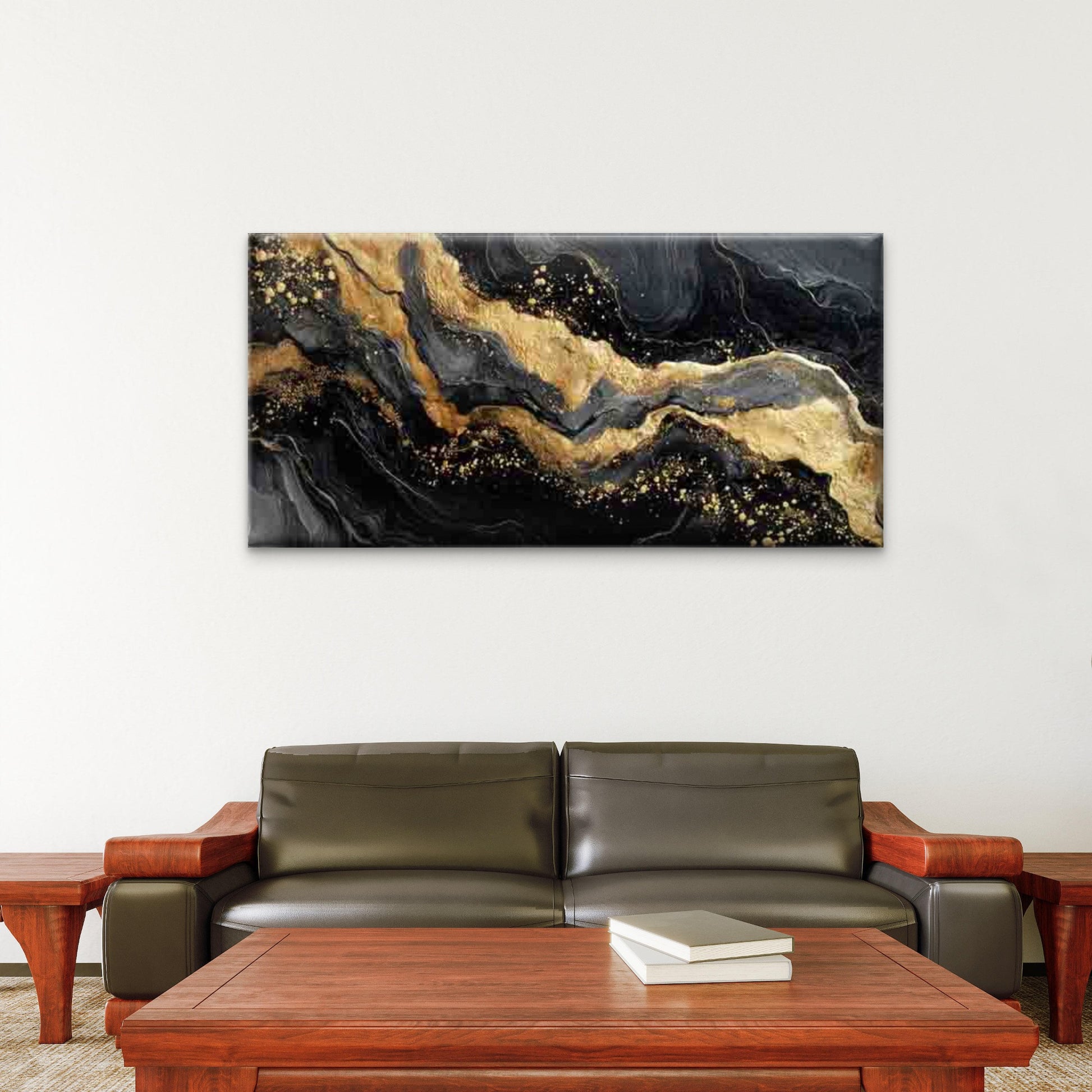 Luxury Elegance Golden Accents Wall Art Canvas Office Home Room Framed 120x60cm - Bella Home Decor