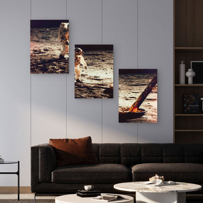 3pcs Astronaut Walking Near The Lunar Module Metal Print Ready to Hang Art - Bella Home Decor