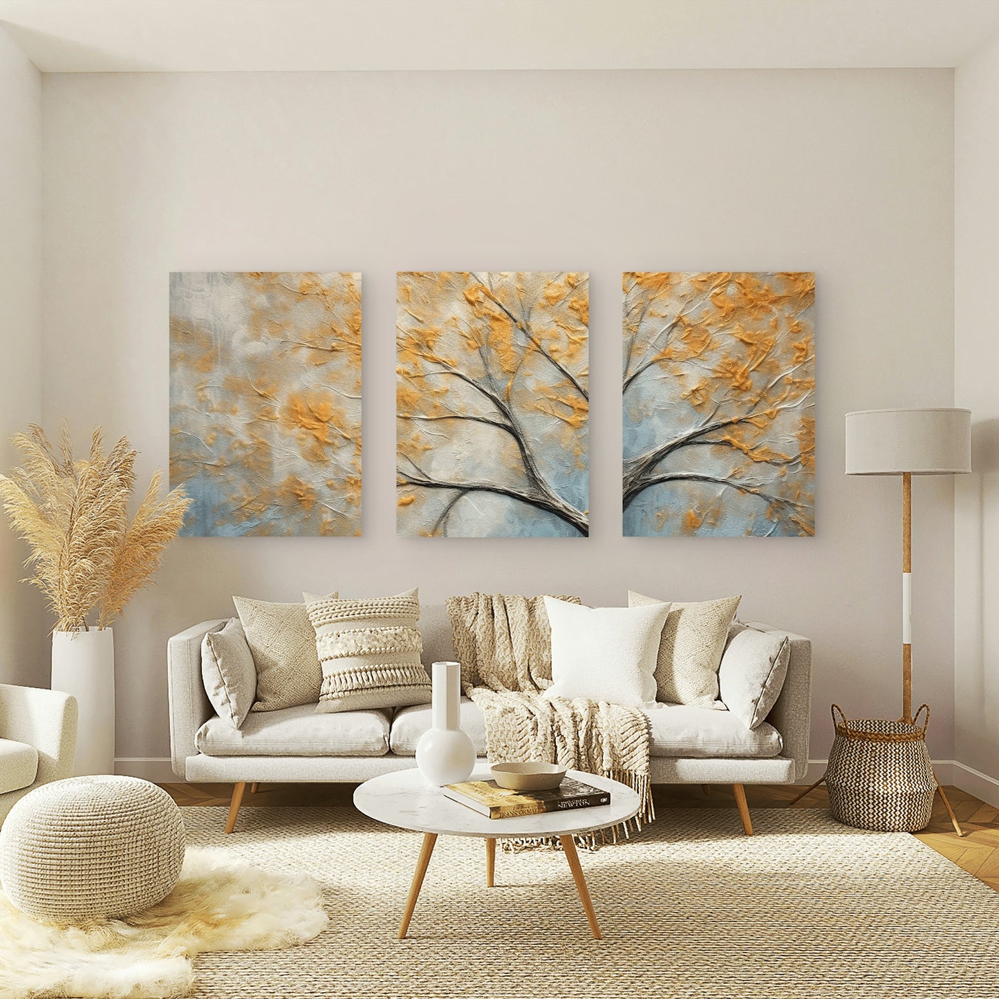 3pcs Modern Abstract Textured Gold Tree Forest   Wall Art Set Canvas Framed 50x70cm - High Quality Print 100% Australian Made Wall Canvas Ready to Hang