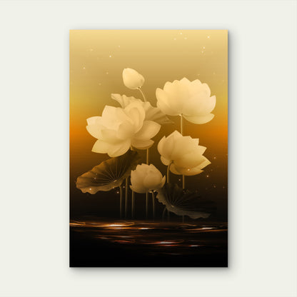Golden Lotus Blossom Water Pond 40x60cm Metal Print Ready to Hang