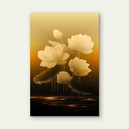 Golden Lotus Blossom Water Pond 40x60cm Metal Print Ready to Hang