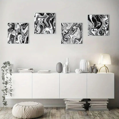 4pcs Black marble flui for Living Room BM   Wall Art Canvas Framed