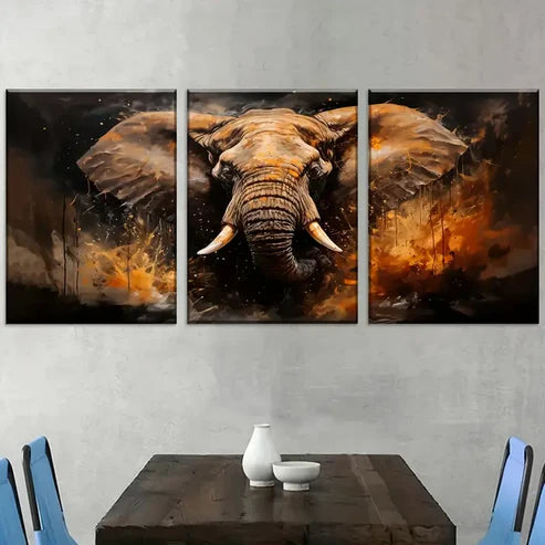 3pcs Vintage Style Elephant Animal Abstract Art Wall Art Canvas Unframed - High Quality Print 100% Australian Made Wall Canvas