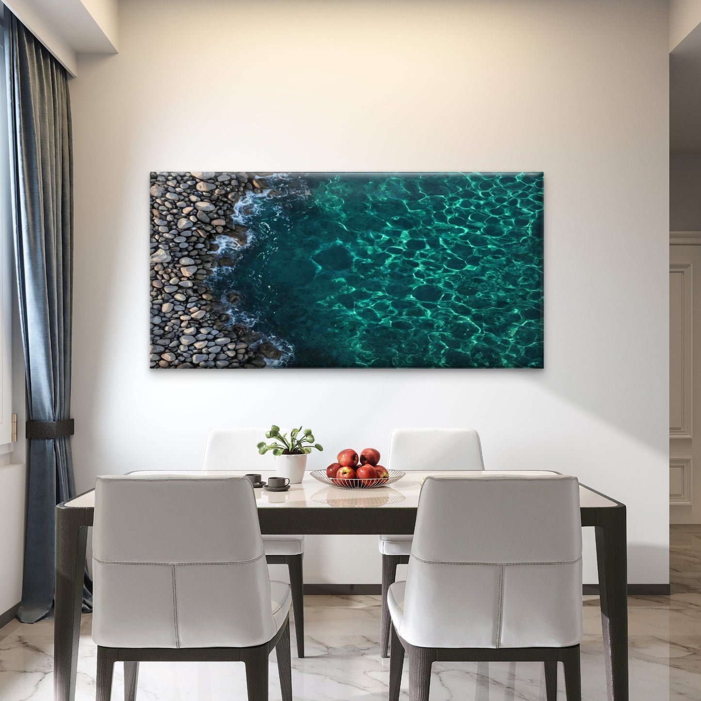 Aerial Ocean Rockpool Wall Art Canvas Office Home Room Framed 120x60cm