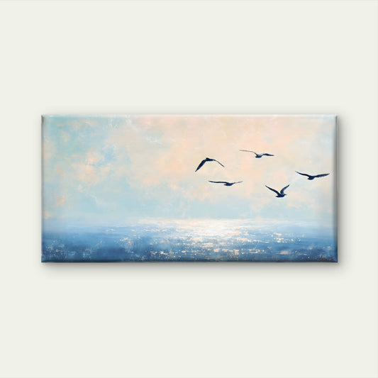 Ocean Seagulls Blue Sky Wall Art Canvas Office Home Room Framed 120x60cm
