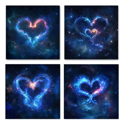 4pcs Vibrant Heart Nebula Designs In Blue, Pink  Wall Art Canvas Framed