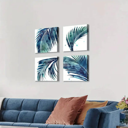 4pcs  Watercolor Palm Leaf Wall Art Canvas Framed