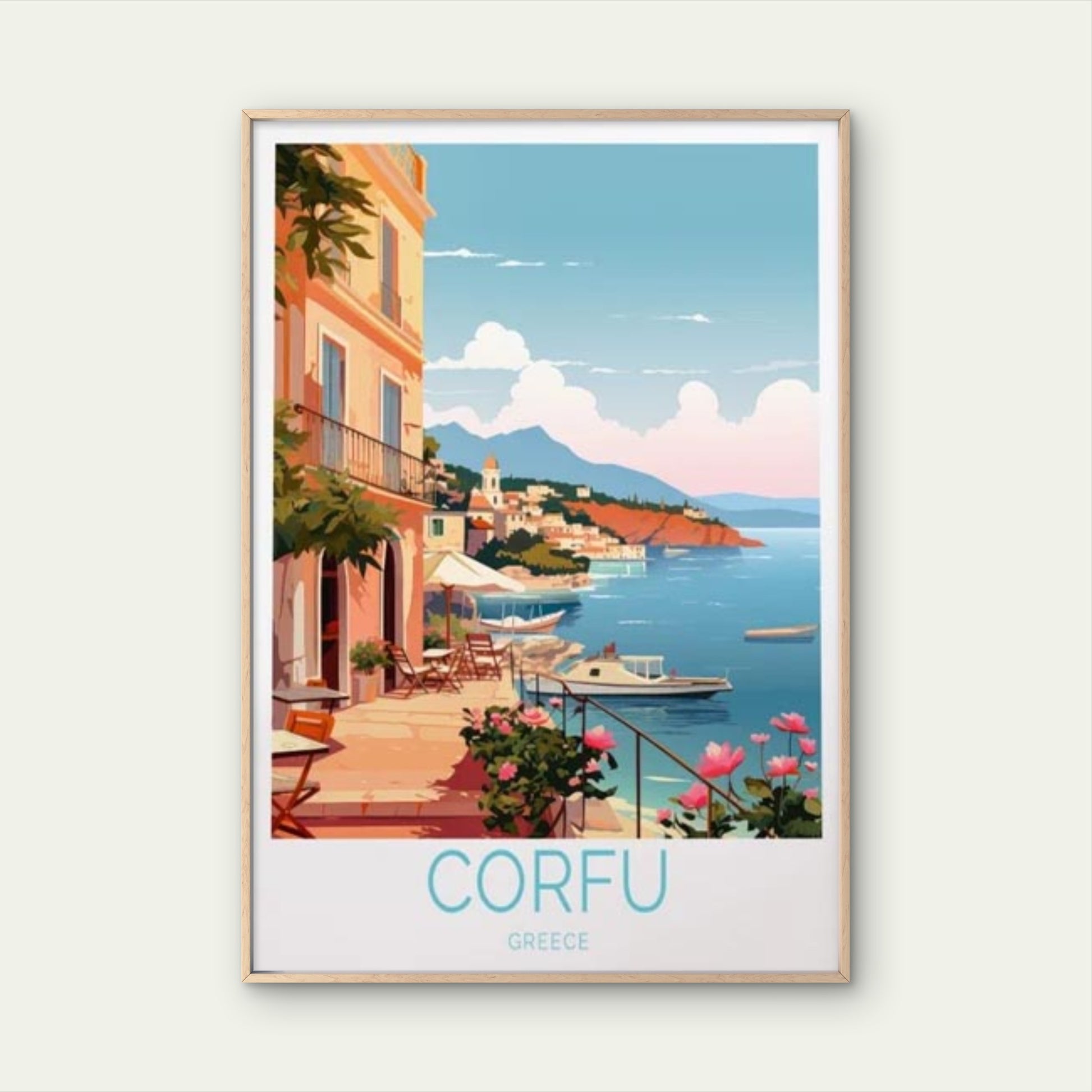 Corfu Greece, Coast and Beautiful Houses Travel Poster Print Wall Art - Bella Home Decor