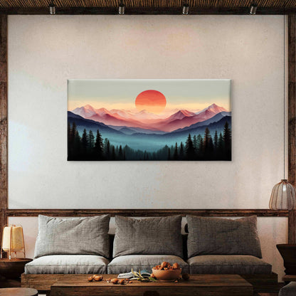 Abstract Mountain Sunset Paint Wall Art Canvas Office Home Room Framed 120x60cm