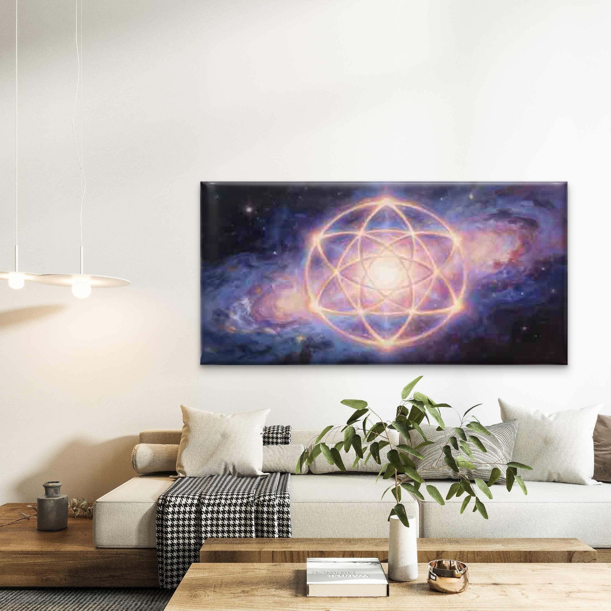 Glowing Cosmic Energy Geometry Wall Art Canvas Office Home Room Framed 120x60cm - Bella Home Decor