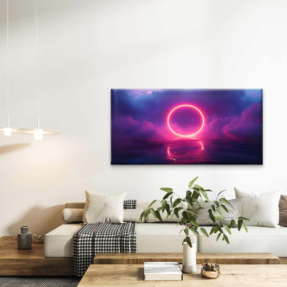 Neon Ring Stormy Cloud Dark Sky Wall Art Canvas Office Home Room Framed 120x60cm - Bella Home Decor