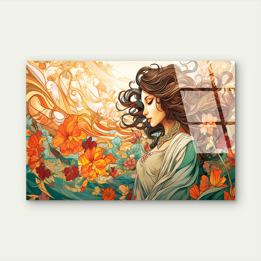 Nouveau Fantasy Woman Floral Acrylic Glass Printing Wall Art Australian Made Quality