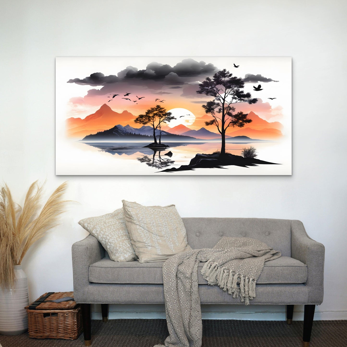 Mountain Lake Sunset View Wall Art Canvas Office Home Room Framed 120x60cm