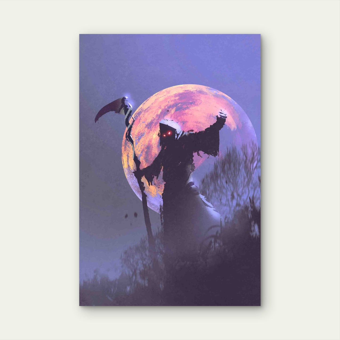 Death Scythe Standing Against Night Sky Metal Print Ready to Hang