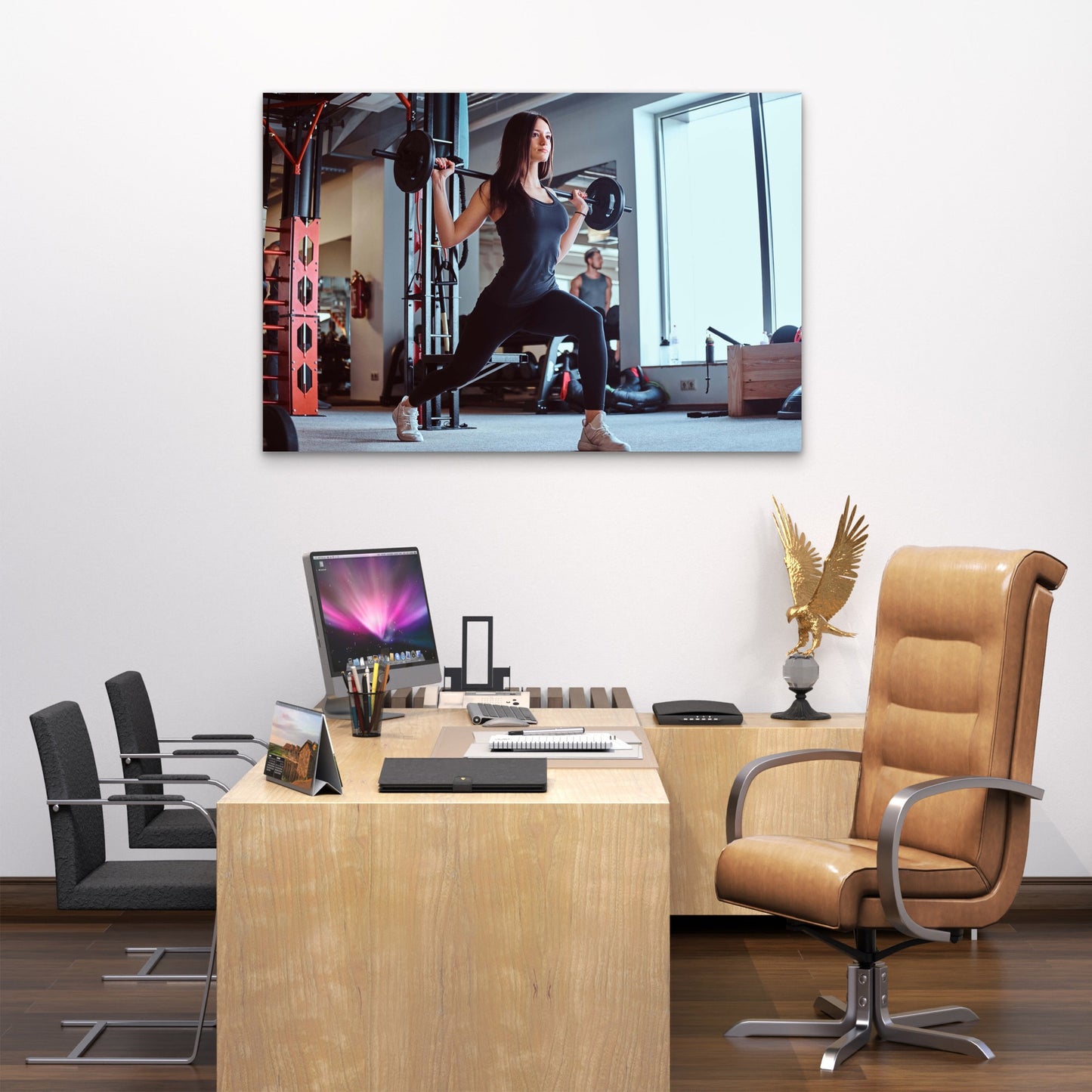Gym Workout Fitness Barbell Lunge 5mm thick Plastic Poster Ready to Hang 90x60cm