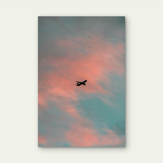 Silhouette Of An Airplane In Flight Against A Sky 60x90cm Metal Print Ready to Hang