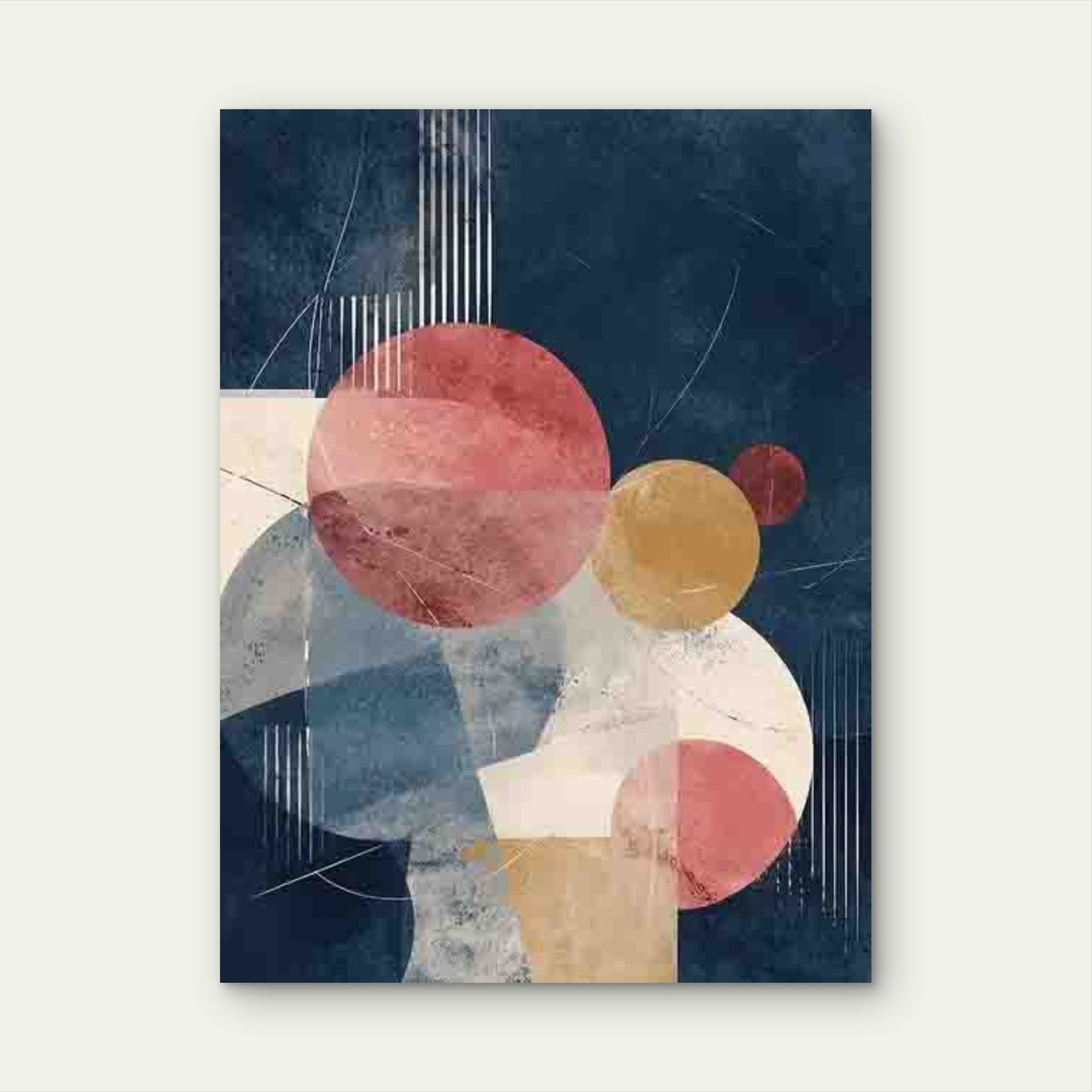 Navy Blue & Beige Abstract 60x90cm Metal Print Ready to Hang