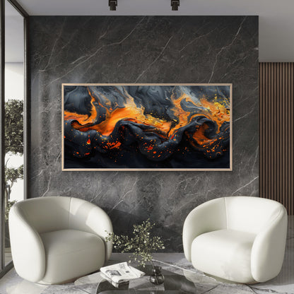 Dark Fiery Lava Flow Wall Art Canvas Office Home Room Framed 120x60cm