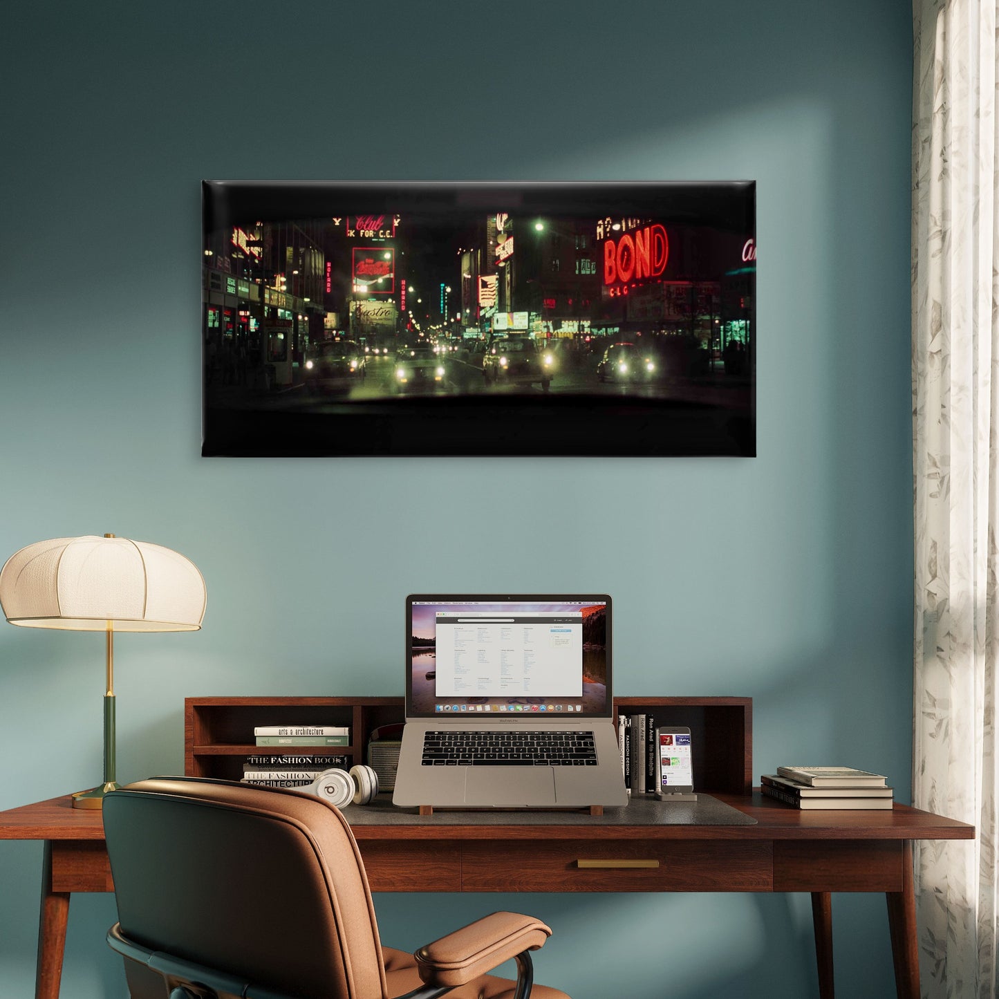 70s Vintage City Night Wall Art Canvas Office Home Room Framed 120x60cm
