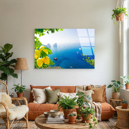 Amalfi Coast Lemon Fruit Ocean View  Acrylic Glass Printing Wall Art Australian Made Quality
