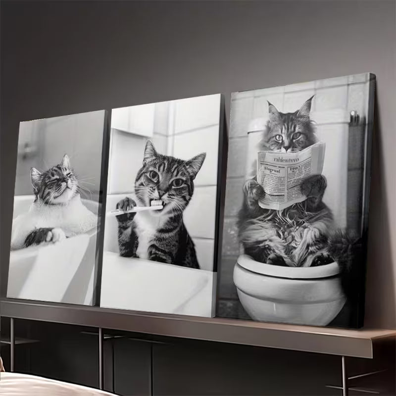 3pcs Funny Be Approved By The Cats Perfect  Wall Art Set Canvas Framed 40x60cm - High Quality Print 100% Australian Made Wall Canvas Ready to Hang - Bella Home Decor