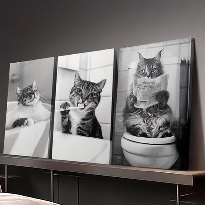 3pcs Funny Be Approved By The Cats Perfect  Wall Art Set Canvas Framed 40x60cm - High Quality Print 100% Australian Made Wall Canvas Ready to Hang - Bella Home Decor