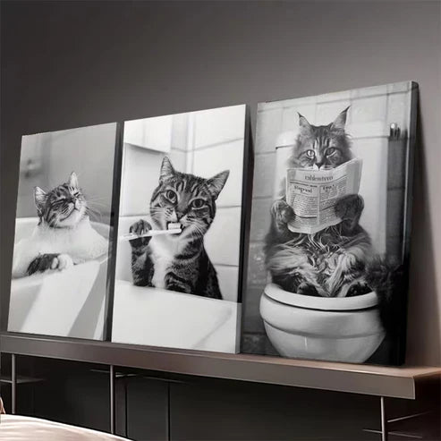 3pcs Funny Be Approved By The Cats Wall Art Set Canvas Unframed - High Quality Print 100% Australian Made Wall Canvas - Bella Home Decor