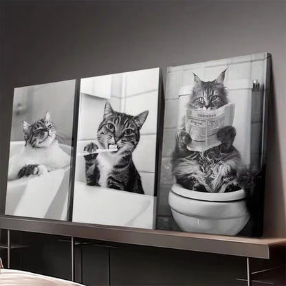 3pcs Funny Be Approved By The Cats Wall Art Set Canvas Unframed - High Quality Print 100% Australian Made Wall Canvas - Bella Home Decor