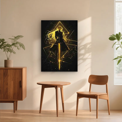 Blonde Warrior with Glowing Sword 60x90cm Metal Print Ready to Hang - Bella Home Decor