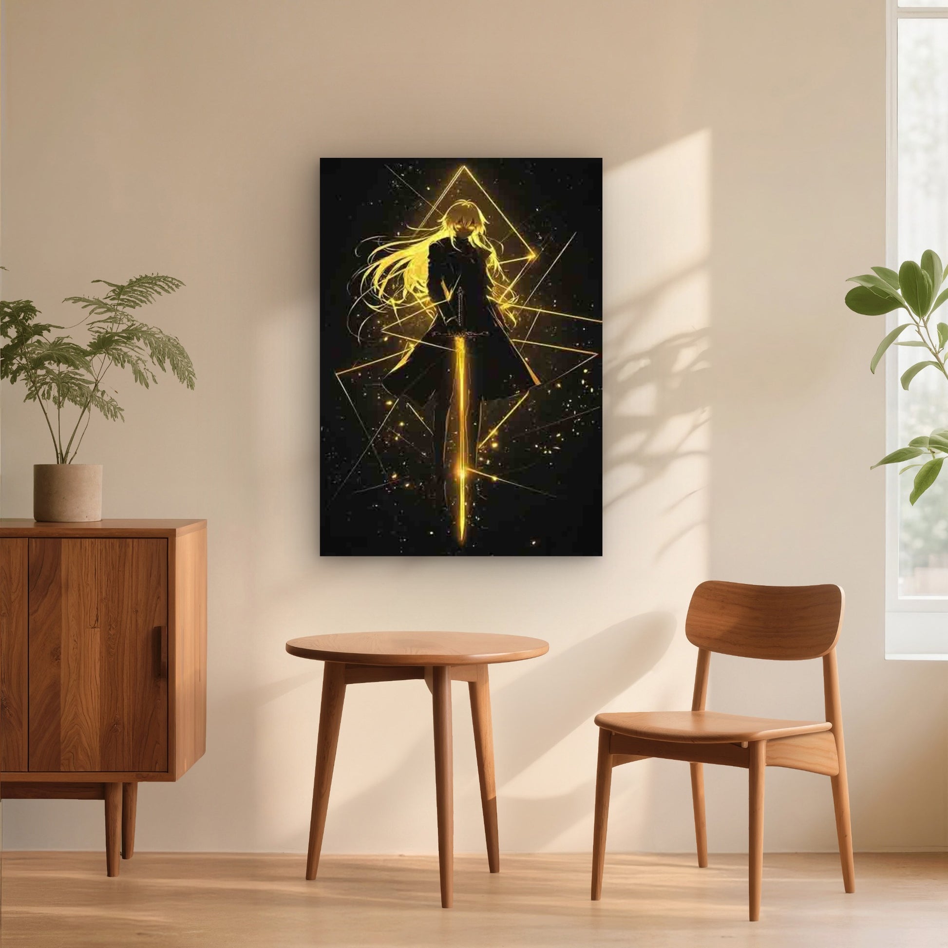 Blonde Warrior with Glowing Sword 40x60cm Metal Print Ready to Hang - Bella Home Decor