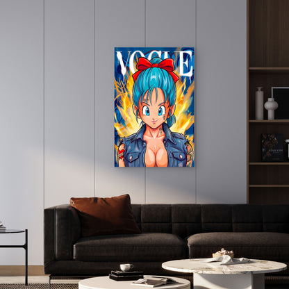 Fashion Magazine Cover with Turquoise Hair 60x90cm Metal Print Ready to Hang