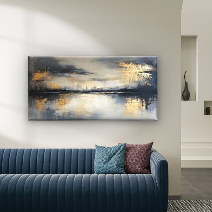 Abstract Gold City Skyline Wall Art Canvas Office Home Room Framed 120x60cm - Bella Home Decor