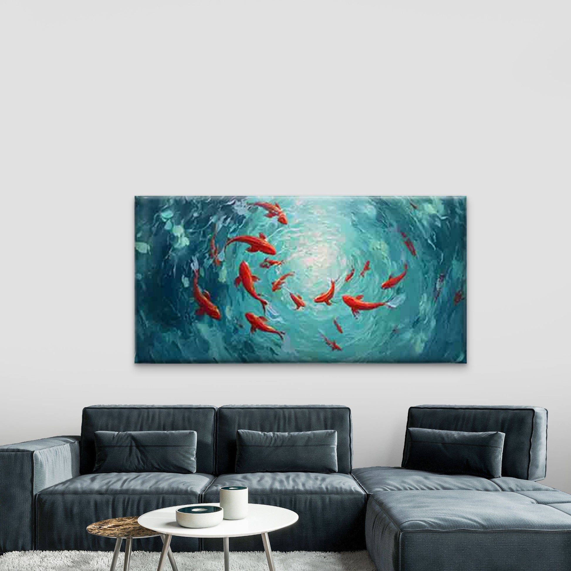 Red Koi Fish Wall Art Canvas Office Home Room Framed 120x60cm - Bella Home Decor
