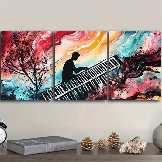 3pcs Black and White Piano Painting Metal Print Ready to Hang Art