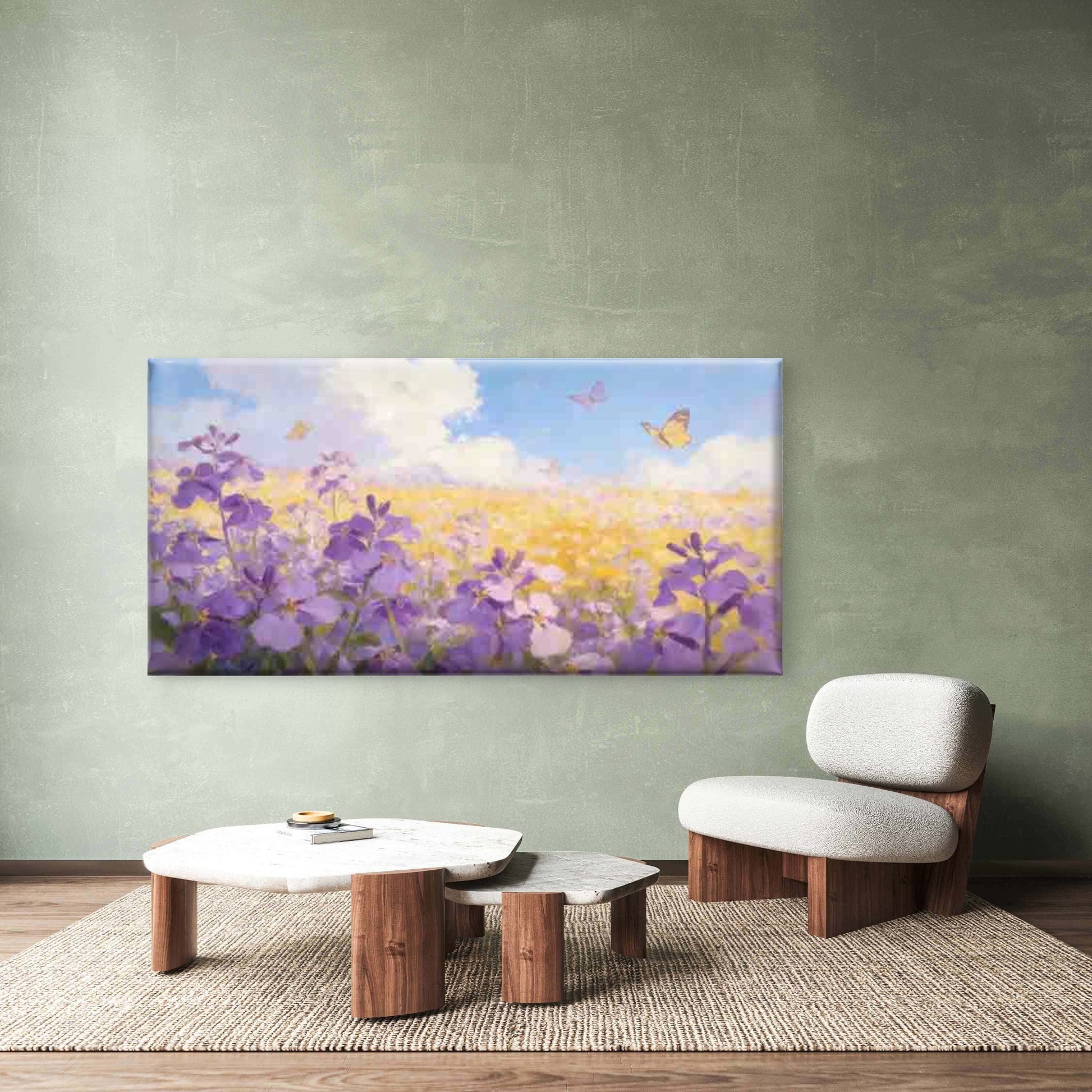 Purple Flowers And Butterflies Wall Art Canvas Office Home Room Framed 120x60cm - Bella Home Decor