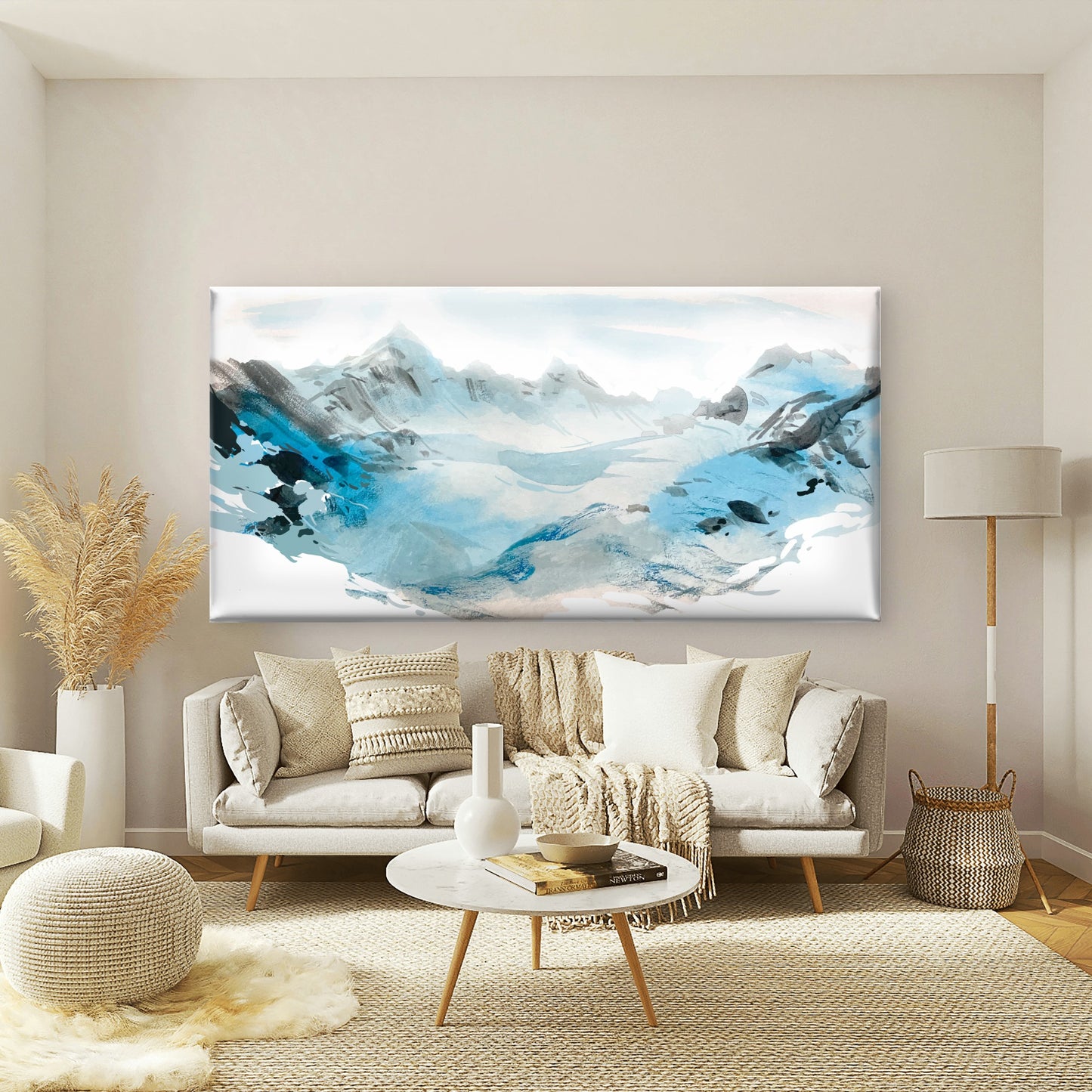 Blue Gray Mountain Abstract Wall Art Canvas Office Home Room Framed 120x60cm