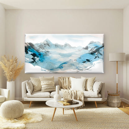 Blue Gray Mountain Abstract Wall Art Canvas Office Home Room Framed 120x60cm