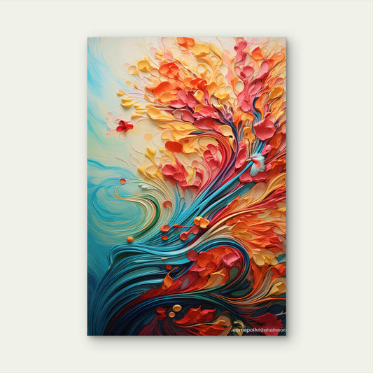 Colorful Orange Teal Swirls Petals Textured 40x60cm Metal Print Ready to Hang