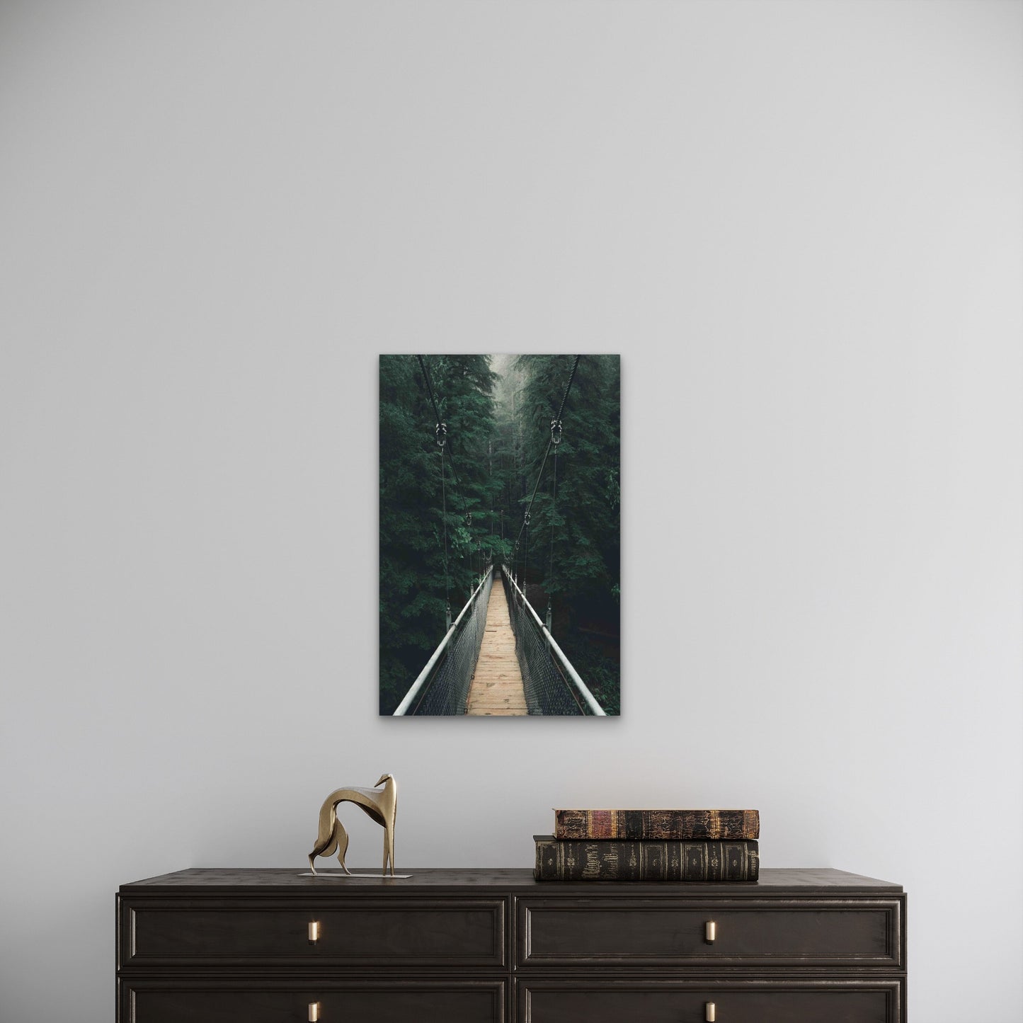 Point of View Shot of a Narrow Suspension Bridge 60x90cm Metal Print Ready to Hang - Bella Home Decor