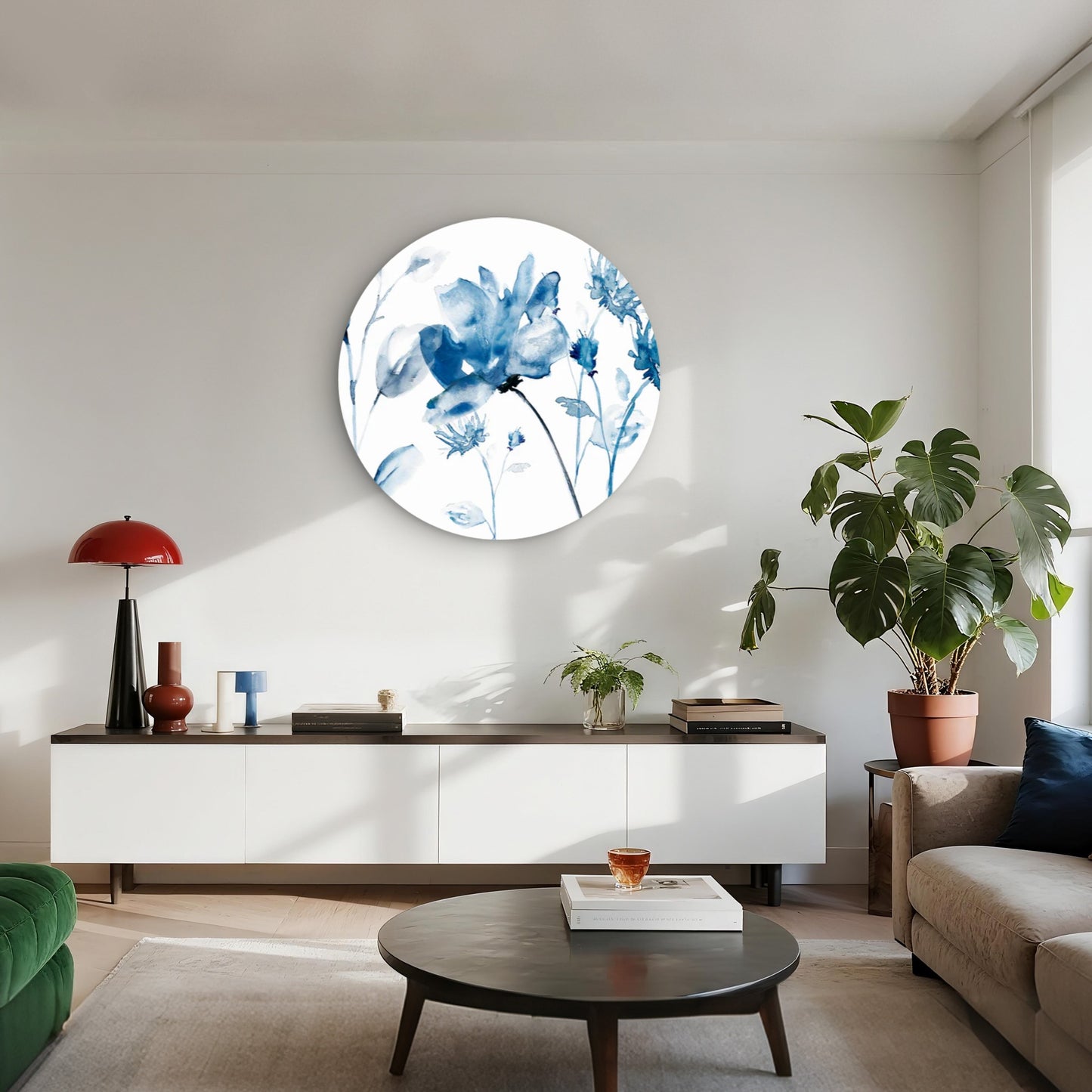 Blue Shaded Flowers Botanical Design  Acrylic Glass Rounded Print Tempered Glass Wall Art 100% Made in Australia Ready to Hang
