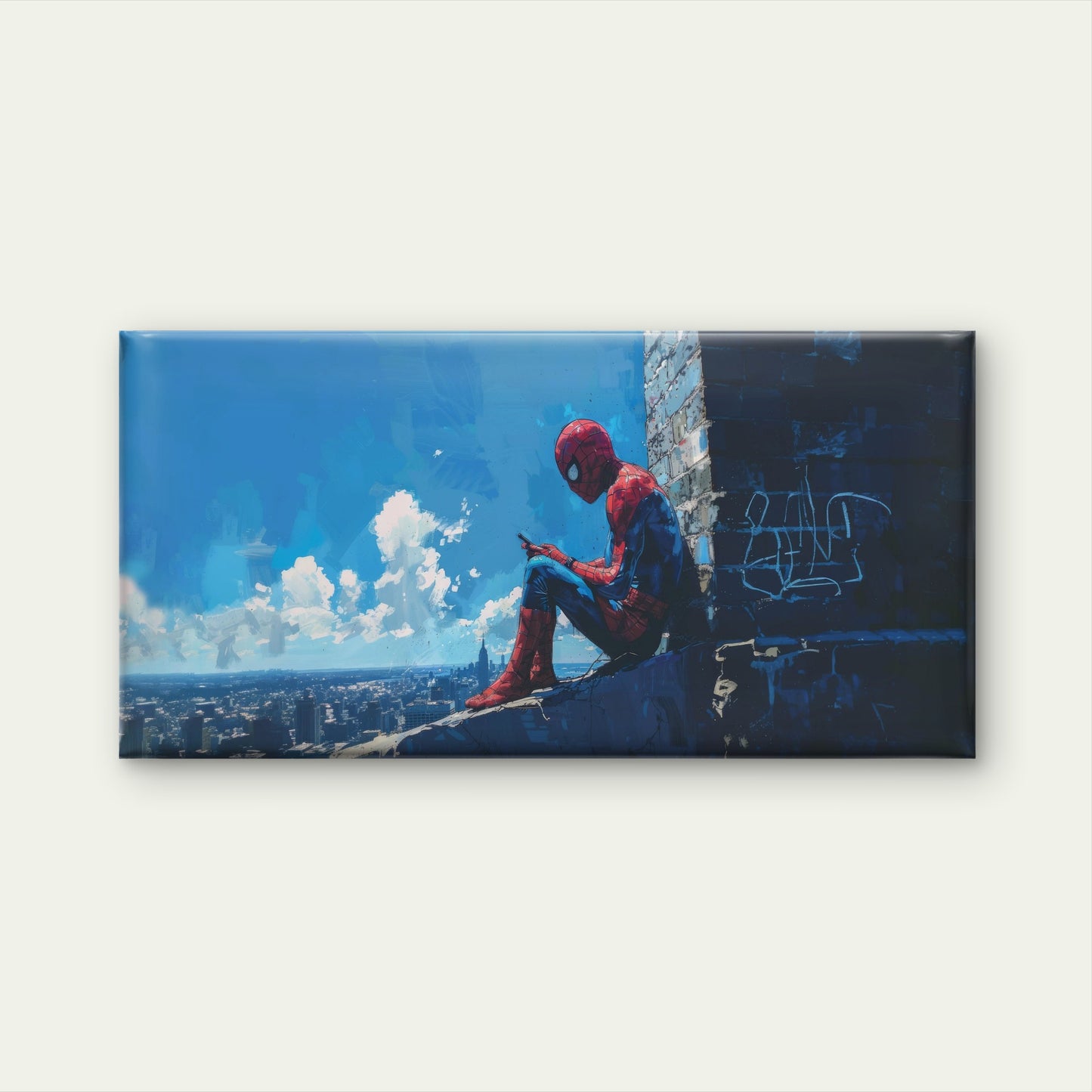 Red & Blue Hero City Skyline Wall Art Canvas Office Home Room Framed 120x60cm