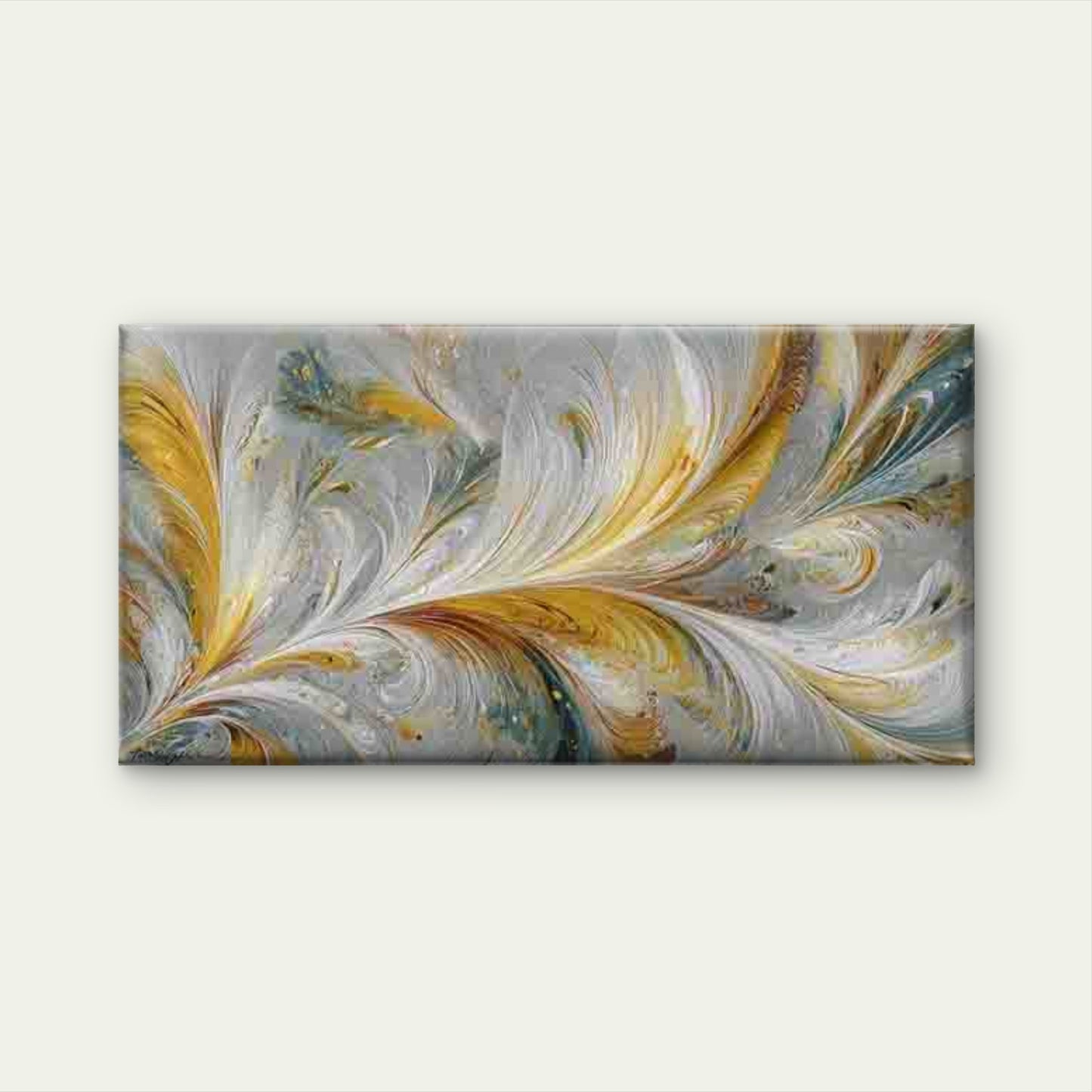 Yellow Blue White Swirls Wall Art Canvas Office Home Room Framed 120x60cm - Bella Home Decor