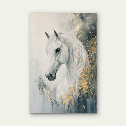 Abstract White Horse Gold Foil Painting 40x60cm Metal Print Ready to Hang