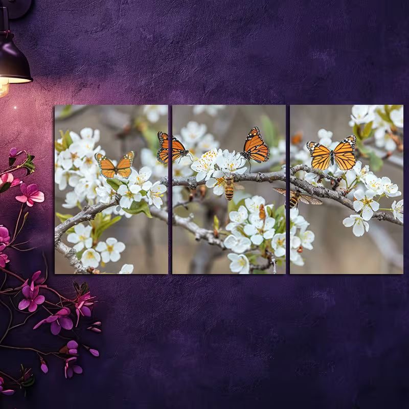 3pcs Vibrant Meadow with Butterflies Wall Art Set Canvas Framed 40x60cm - High Quality Print 100% Australian Made Wall Canvas Ready to Hang