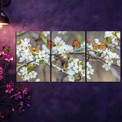3pcs Vibrant Meadow with Butterflies Wall Art Set Canvas Framed 40x60cm - High Quality Print 100% Australian Made Wall Canvas Ready to Hang