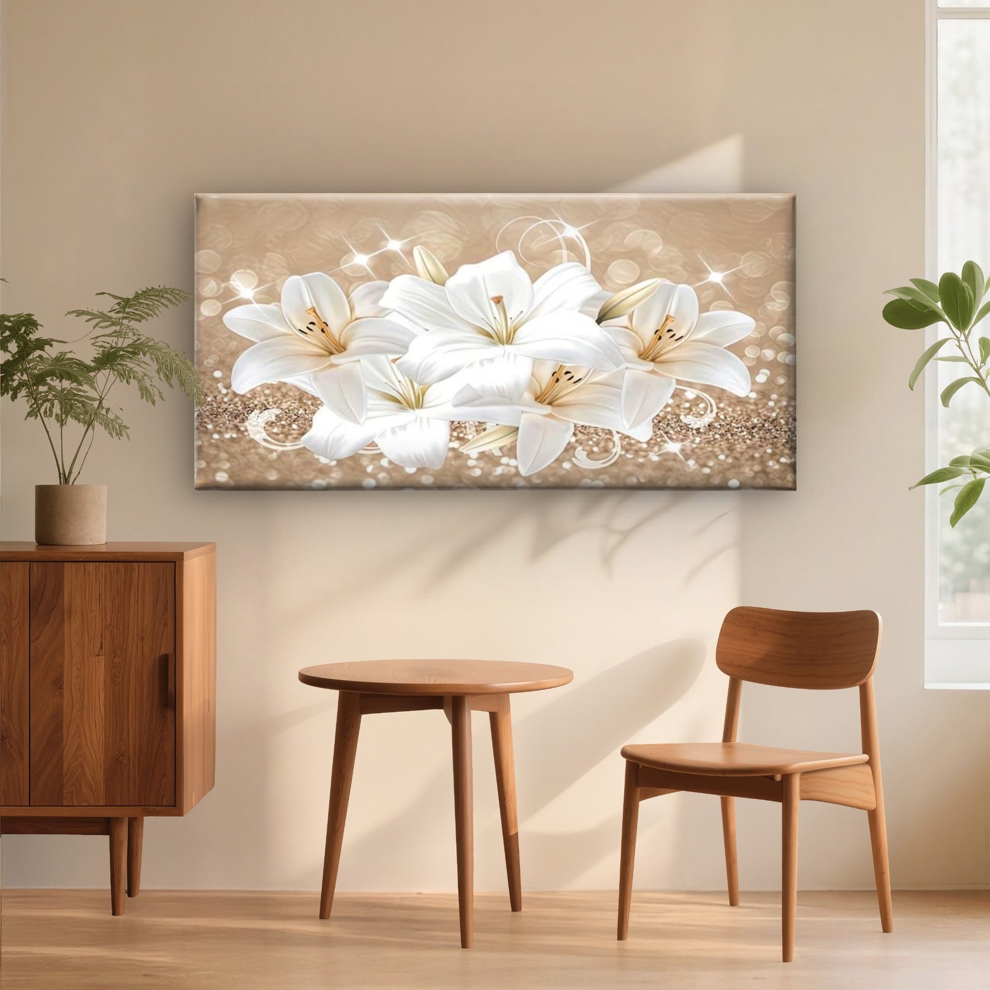 Fantasy Floral Lily Flower Wall Art Canvas Office Home Room Framed 120x60cm - Bella Home Decor